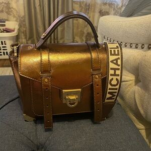Michael Kors Manhattan Medium Leather Satchel, Metallic Mocha